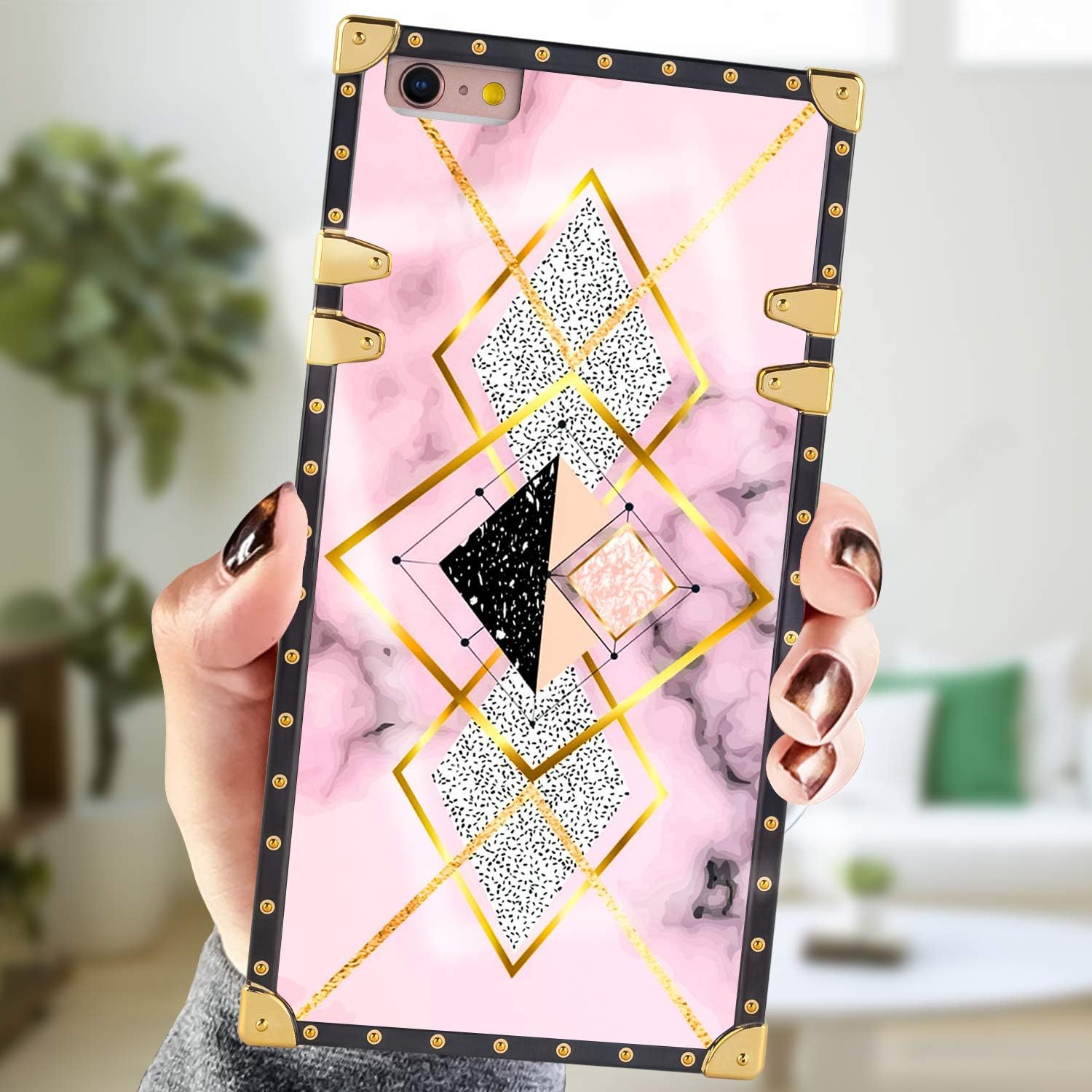 Square Case Compatible iPhone 6S Plus iPhone 6 Plus Case Geometric Pink Gold Marble Luxury Elegant Soft Shock Protection Case Cover Compatible iPhone 6 Plus/6S Plus 5.5 Inch