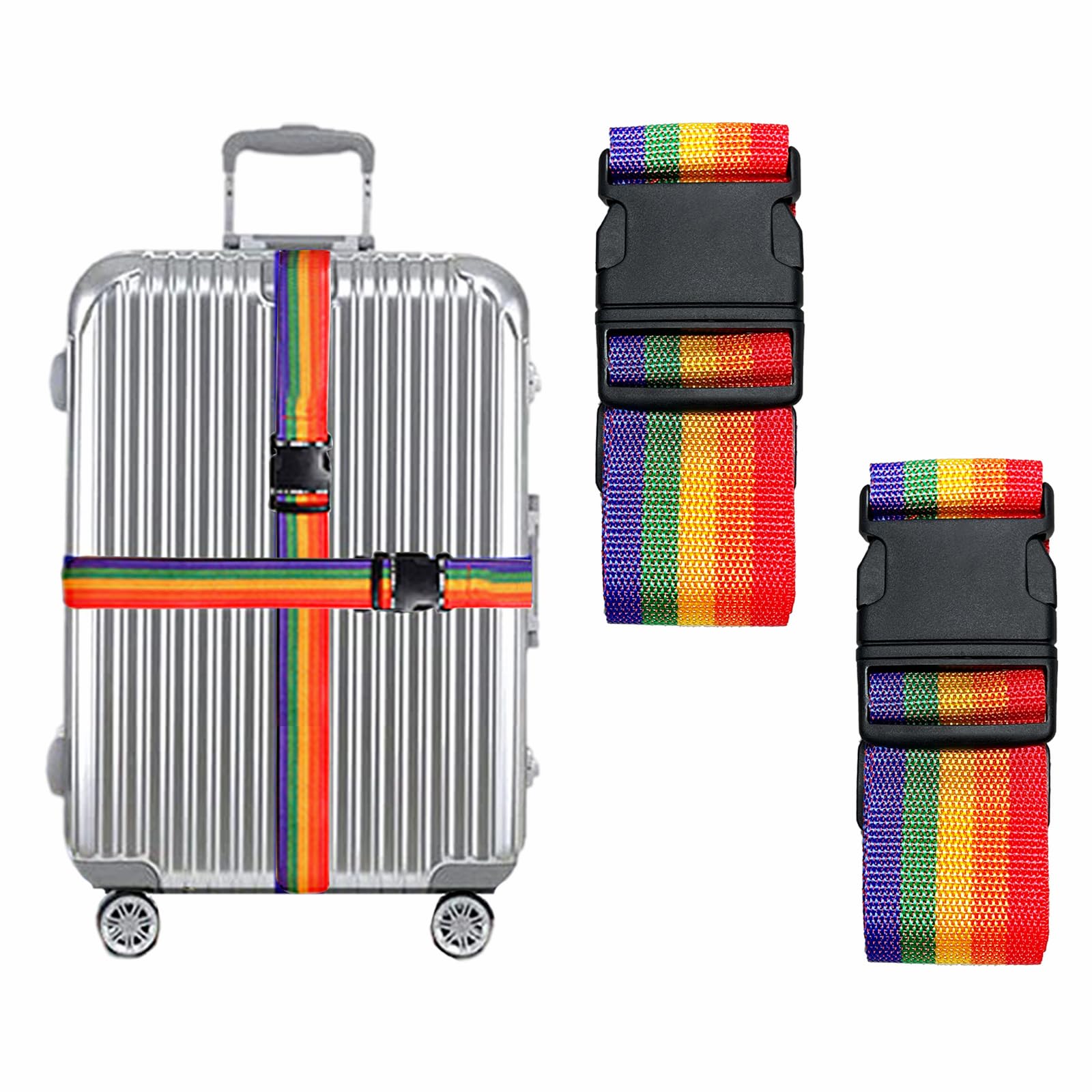 Photo 1 of 2 Pack Suitcase Belts, Adjustable Luggage Straps, Bright Colors Travel Packing Straps with Quick Release Buckle (Rainbow)