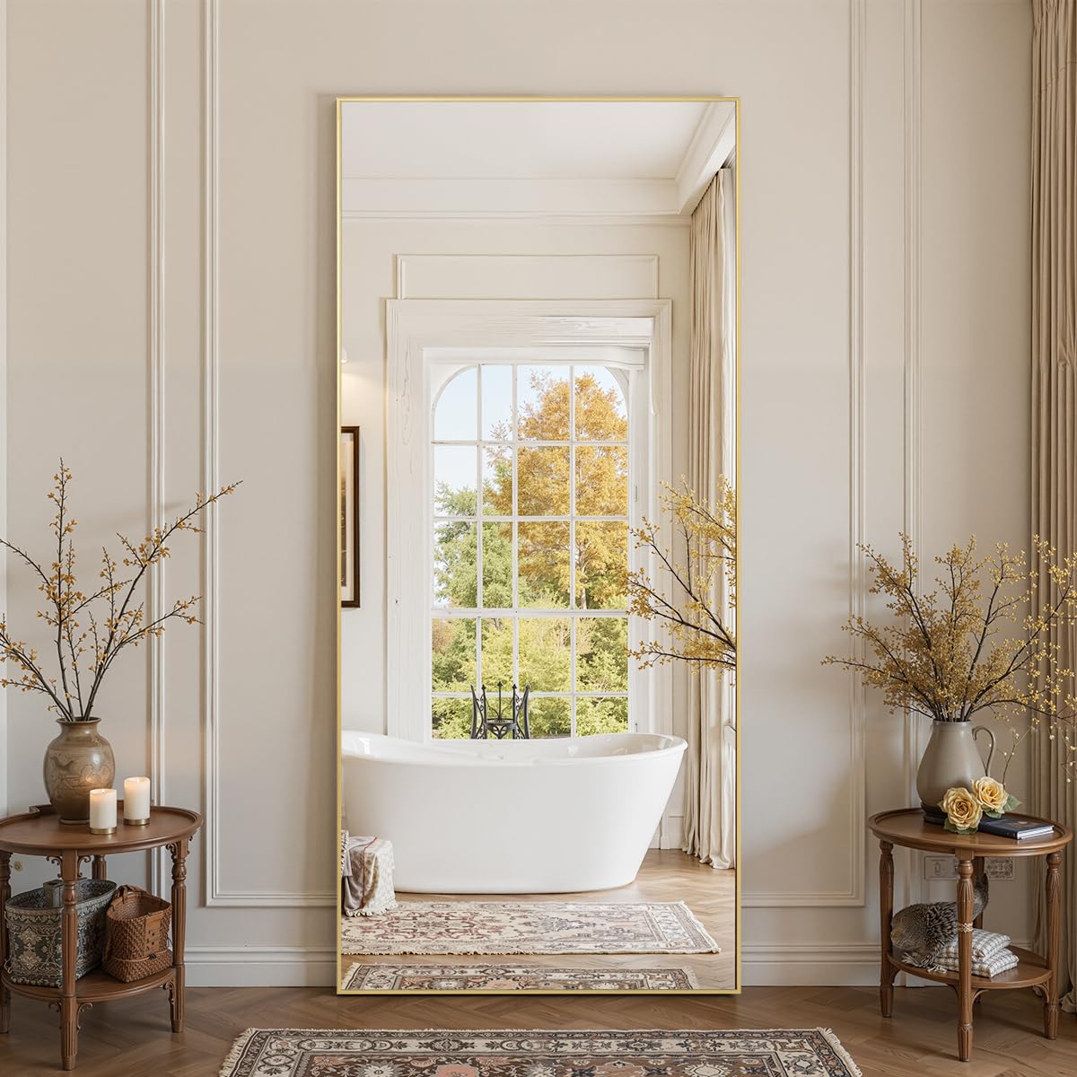 Photo 1 of Anpark Gold Rectangle Huge Oversized Mirror Full Length with Stand 41" x 81" Large Full Body Dressing Standing Floor Mirror for Bedroom Wall Mounted Mirror for Living Room Home Decor