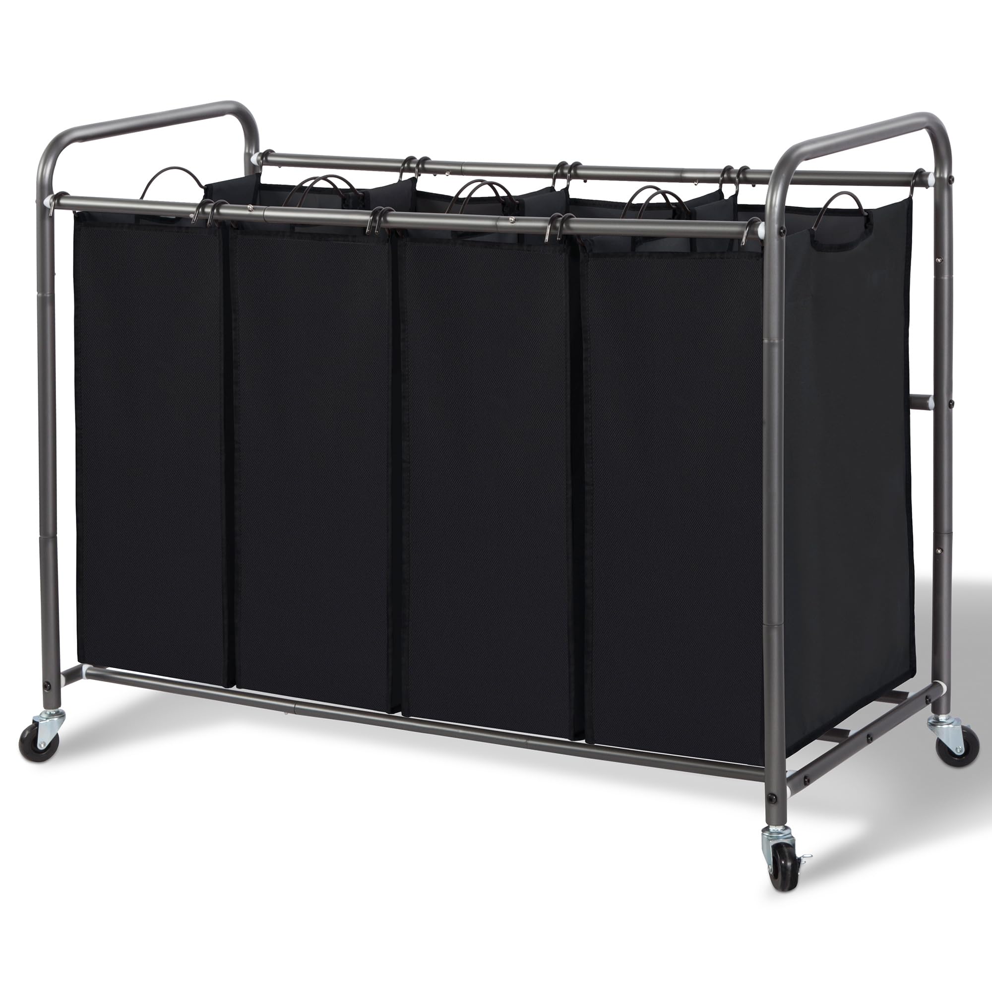 Photo 1 of STORAGEIDEAS Laundry Sorter Hamper with Wheels, Heavy-Duty Laundry Sorter Rolling Cart, Lockable Wheels and Removable Bags, 4 Sections, Black