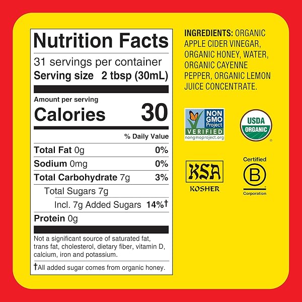 BRAGG ORGANIC APPLE CIDER VINEGAR HONEY CAYENNE WELLNESS CLEANSE WITH THE MOTHER – 32 FL OZ – RAW AND UNFILTERED