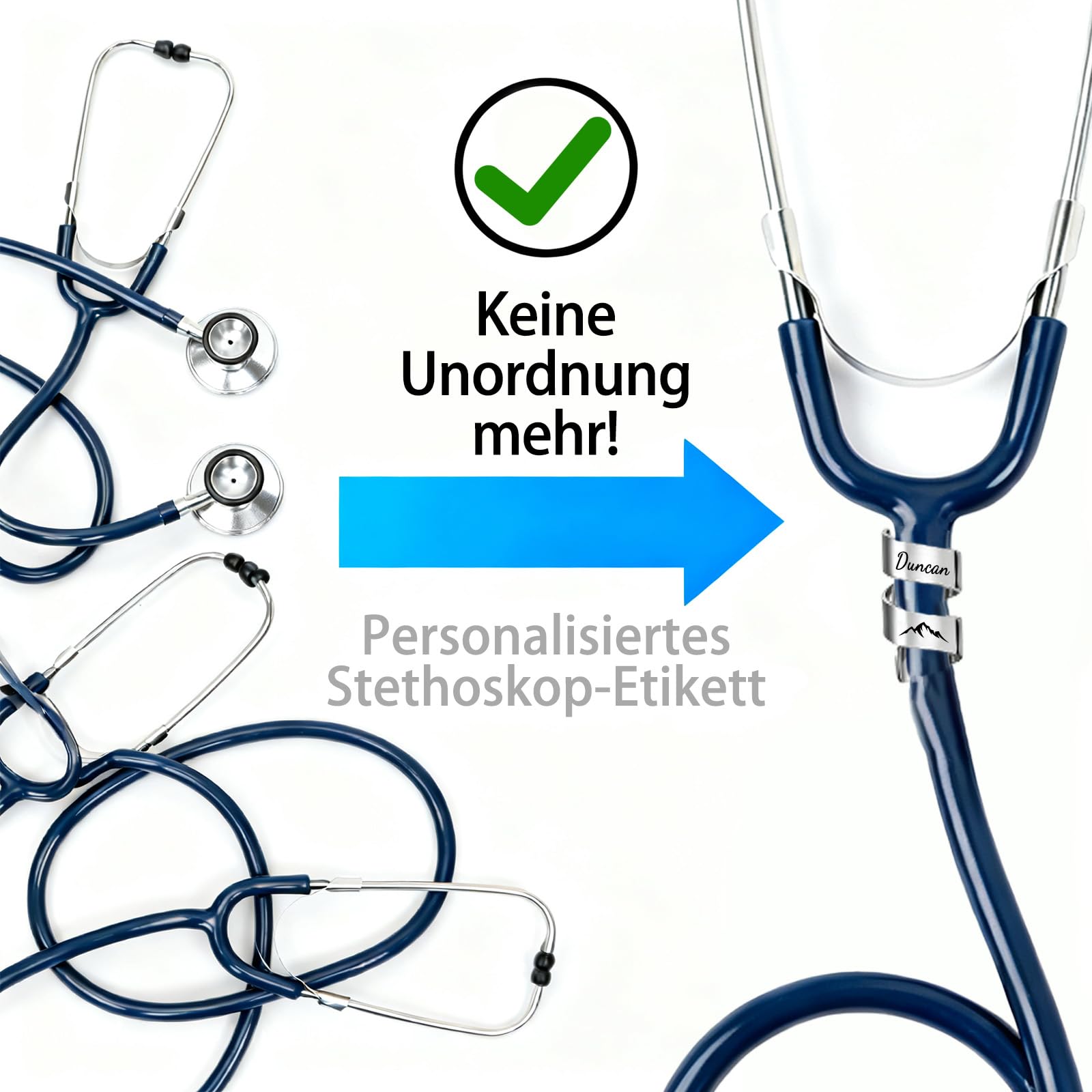 Personalisiertes Stethoskop Namensschild - Gravur gravierte ID-Marken - Individuelles für Mediziner Tierärzte, medizinische Assistenten, Geschenke zur Krankenschwes (Doppelring) 5