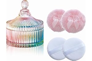 Qopoto 5 Pieces Large Body Powder Puff and Powder Container, Crystal Case for Dust Puff, Powder applicator with Box for Face and Body (Color, Yurt)