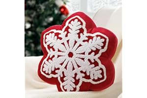 Phantoscope Merry Christmas Snowflake Shaped Throw Pillow, Velvet Xmas Embroidered Snowflake Pillow Decorative Christmas Cushion Pillow for Couch Living Room, Red, 16 x 16 inches