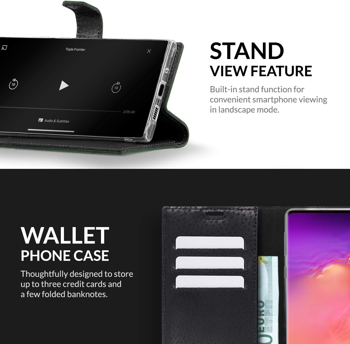 Surazo Leather Wallet Mobile Phone Case Compatible with Samsung Galaxy S10, Flip & Fold Smartphone Case with Stand - Image 3