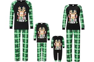 FULA-bao Matching Family Pajamas Sets Christmas PJ's Letter Print Top and Plaid Pants Jammies Sleepwear