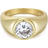Aurelia Mae Women's Wide Band Round-Cut 2 Carat CZ Ring | Large Gold Chunky Bezel Halo Statement Ring