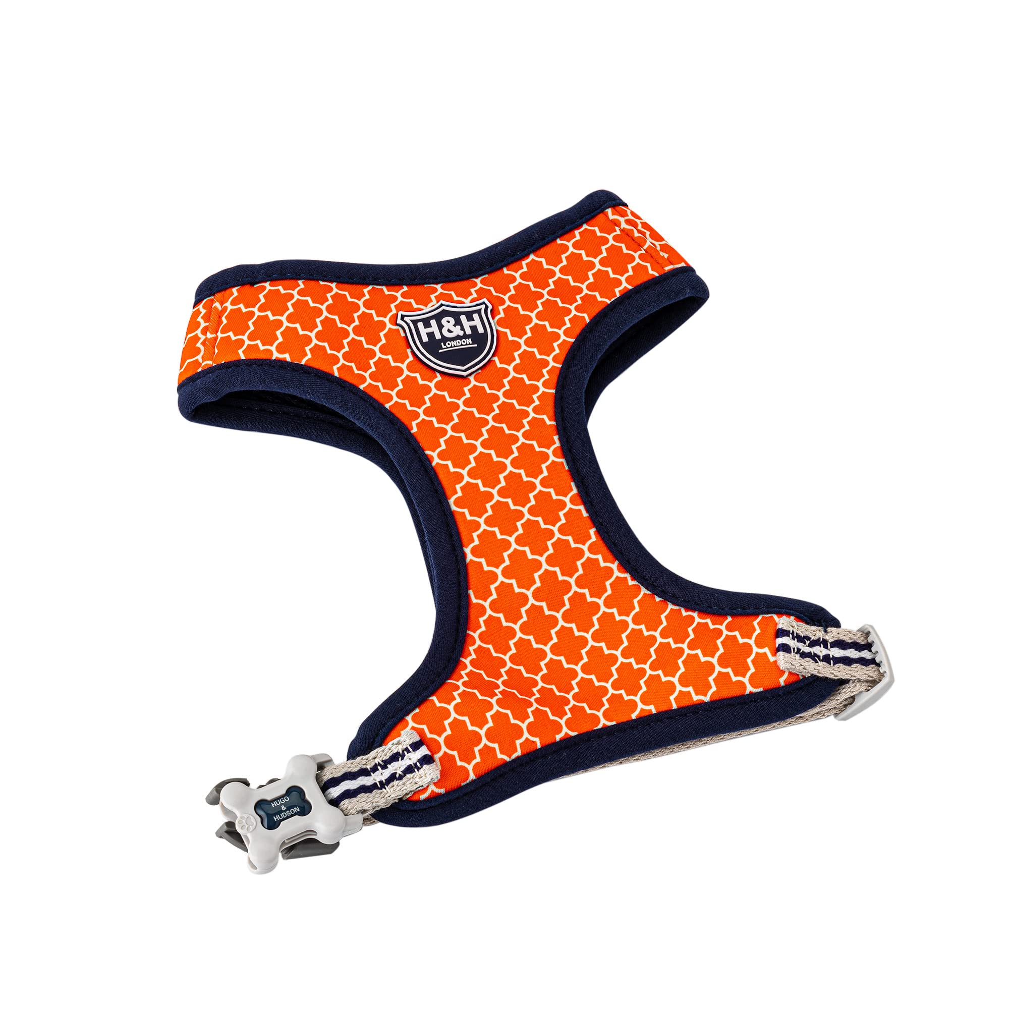 HUGO & HUDSON Dog Harness No Pull Adjustable Fabric Rear Buckle Pet Vest, Orange Geometric, XS