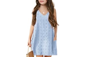 Batermoon Girls Swim Cover Up Swiss Polka Dot Summer Beach Dress V Neck Boho Cute Dresses with Pockets 4-14 Years