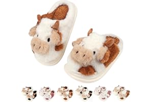 HAZYTOM Kids Cow Slippers丨Toddler Boys Girls Animal Slippers丨Youth Fuzzy Slippers丨Comfy House Slippers Shoes丨Memory Foam丨Cute Cartoon丨Soft Non-slip