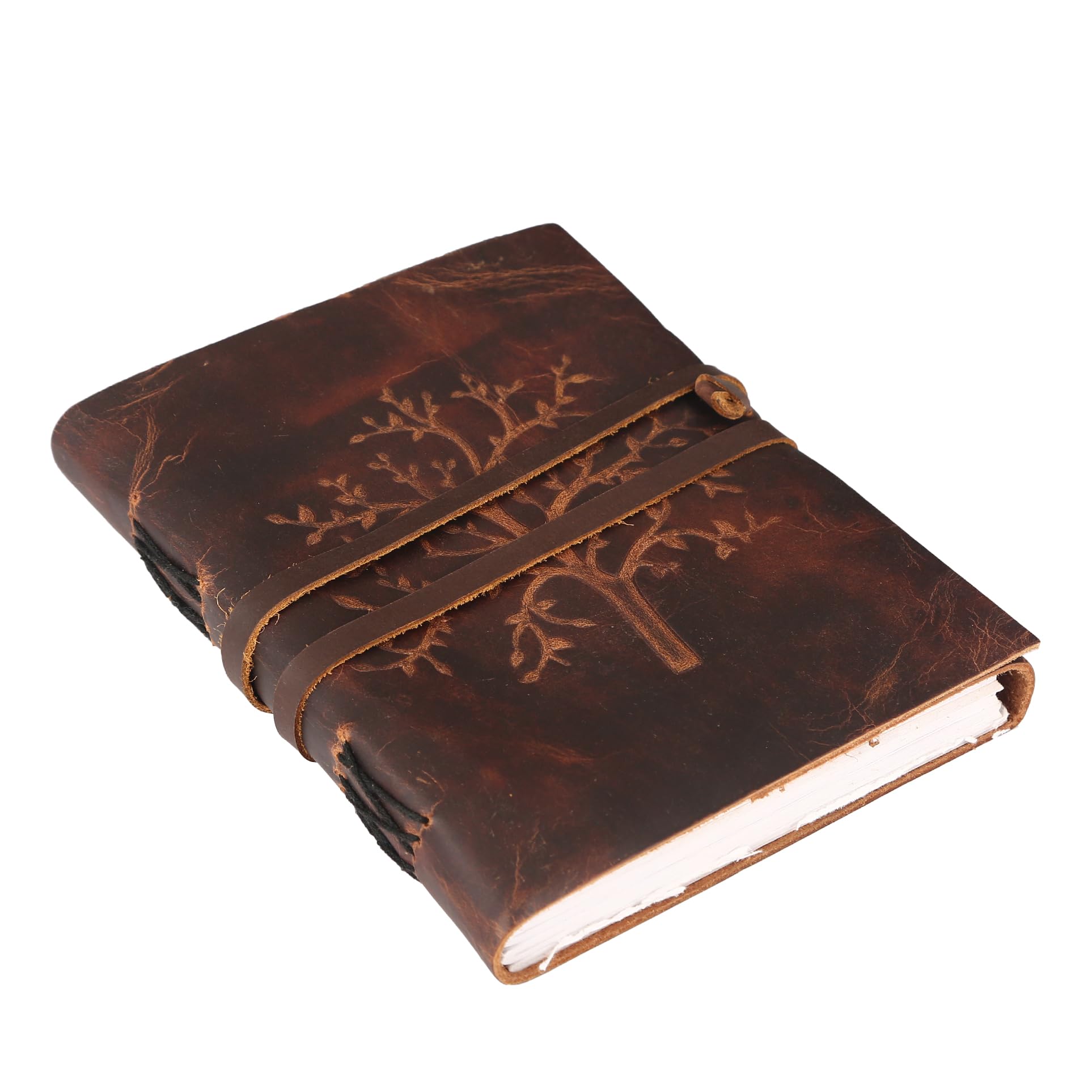 ANANYOM Handmade Leather Journal, Reddish Brown, Soft Buff Leather Tree Of Life Notebook Diary, Sketchbook with Leather String Bound Lock, Embossed Journal for Men & Women, Office Journal Handmade