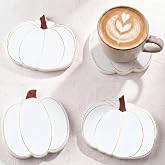 Acellegic Marble Fall Coasters Set of 4 Pumpkin Drink Coasters Autumn Cup Mat Heat Resistant Coaster for Harvest Thanksgiving Halloween Party Coffee Table Home Decoration Kitchen Office Bar Decor