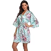 Super Shopping-zone Women's Floral Short Satin Bridesmaid Robes Silky Bride Robes Getting Ready
