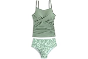 LKALPSQ Girls Swimsuits 2 Piece Bathing Suit Tropical Floral Swimwear 7-16 Years Beach Sport Halter Tankini