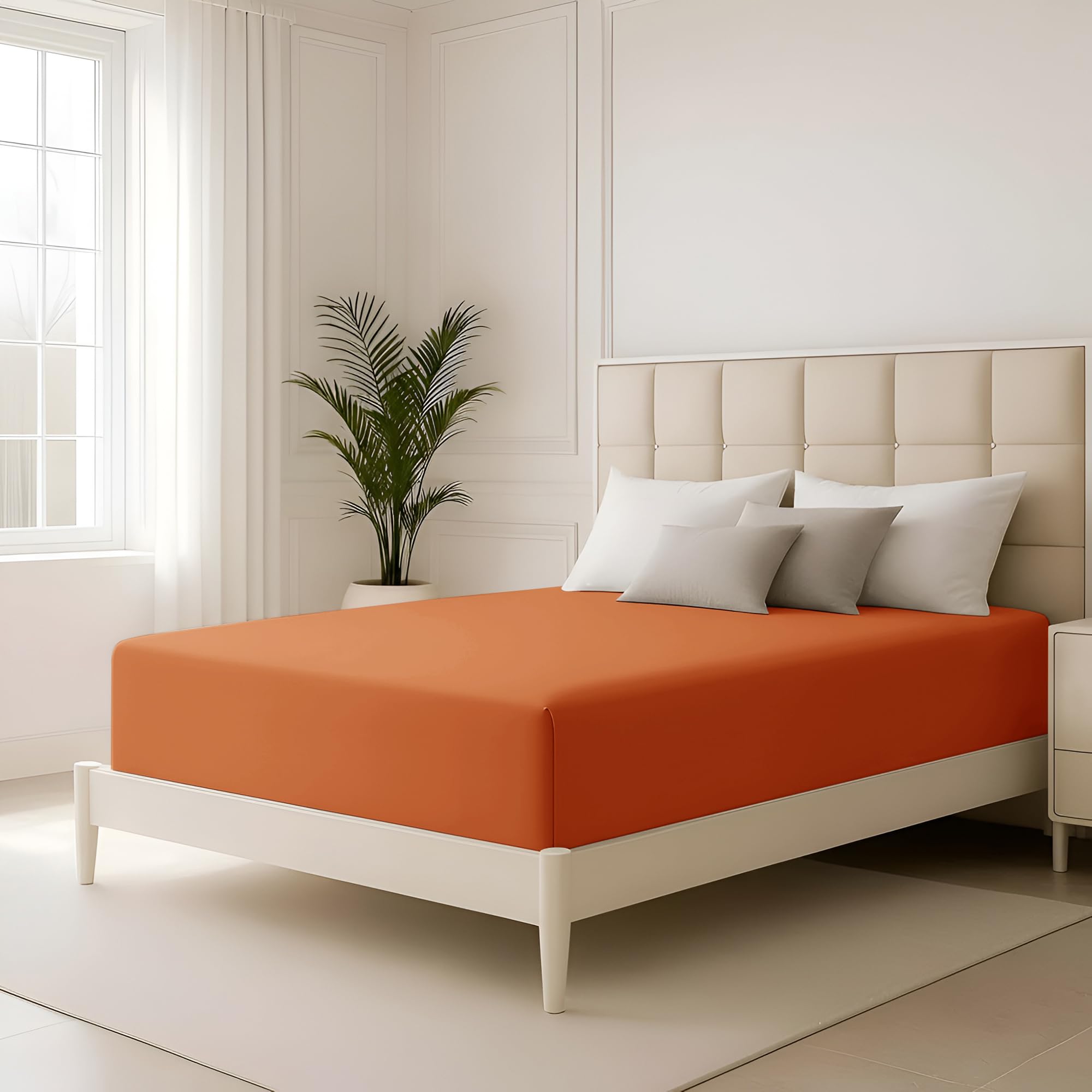 Hafaa Single Fitted Sheet 40 Cm Extra Deep Pocket Rust Fitted Bed Sheets Easy Care Soft Brushed Microfiber Fabric Shrinkage Fade-Resistant Bedsheets