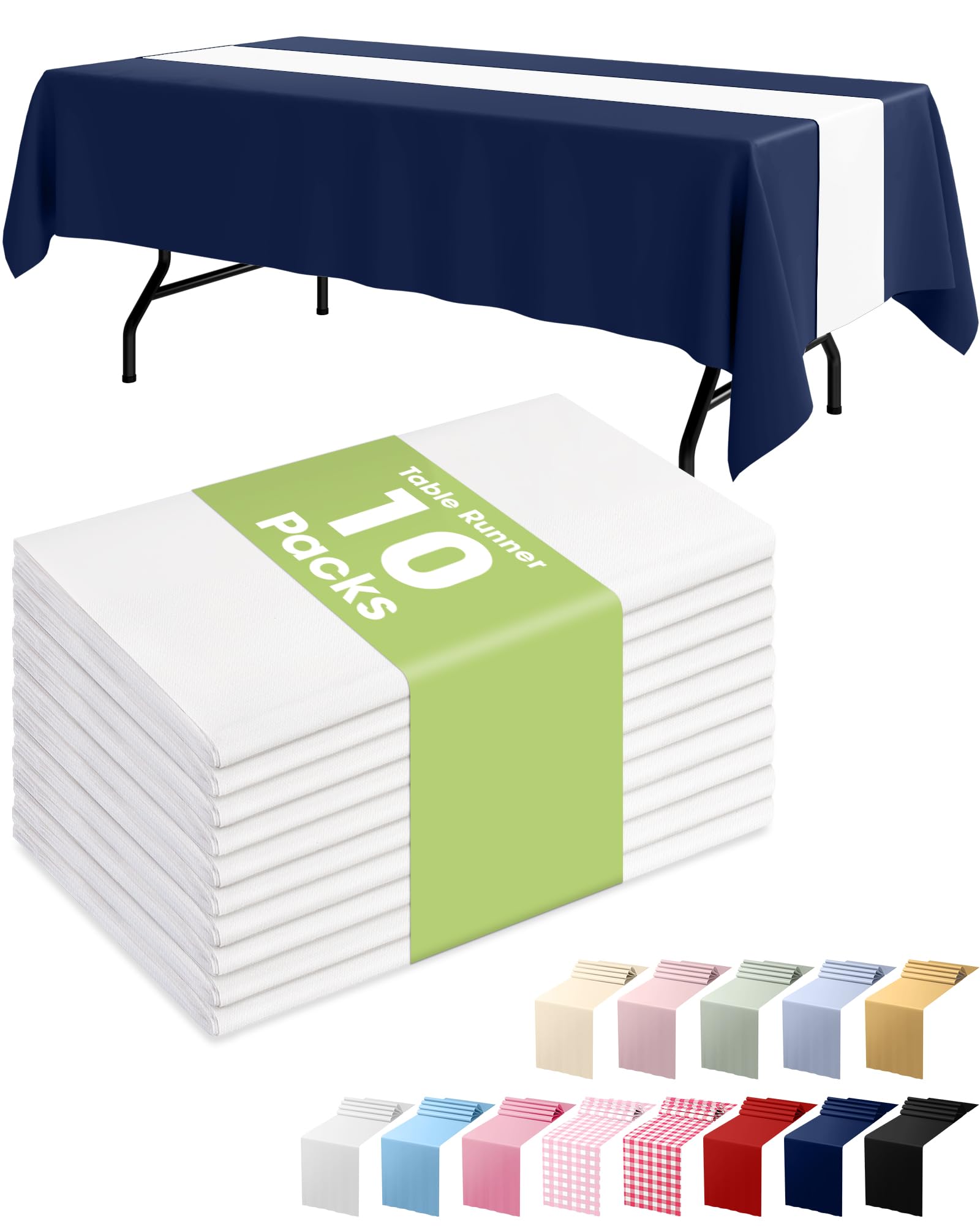 Photo 1 of Pureegg White Plastic Table Runners - 10 Pack, 14'' x 108'', Water Resistant & Disposable Centerpiece Decorations for Table Cloth, Wedding, Birthday, Holiday, Baby Shower, Party, Home Decor