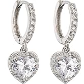 TKMIRA 14K Gold Plated Dangle Drop Heart Hoop Earrings for Women Trendy Small White Gold Cute Huggie Earrings Cubic Zirconia Hypoallergenic Pink Red Heart Earrings Gifts for Women