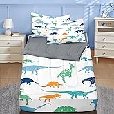 Nesker Twin Zipper Bedding, Printed Dinosaur Zipper Bedding Sets for Boys, 3pcs All in on one, Cute Dino Kids Comforter Set with Fitted Sheet and 2 Pillowcases