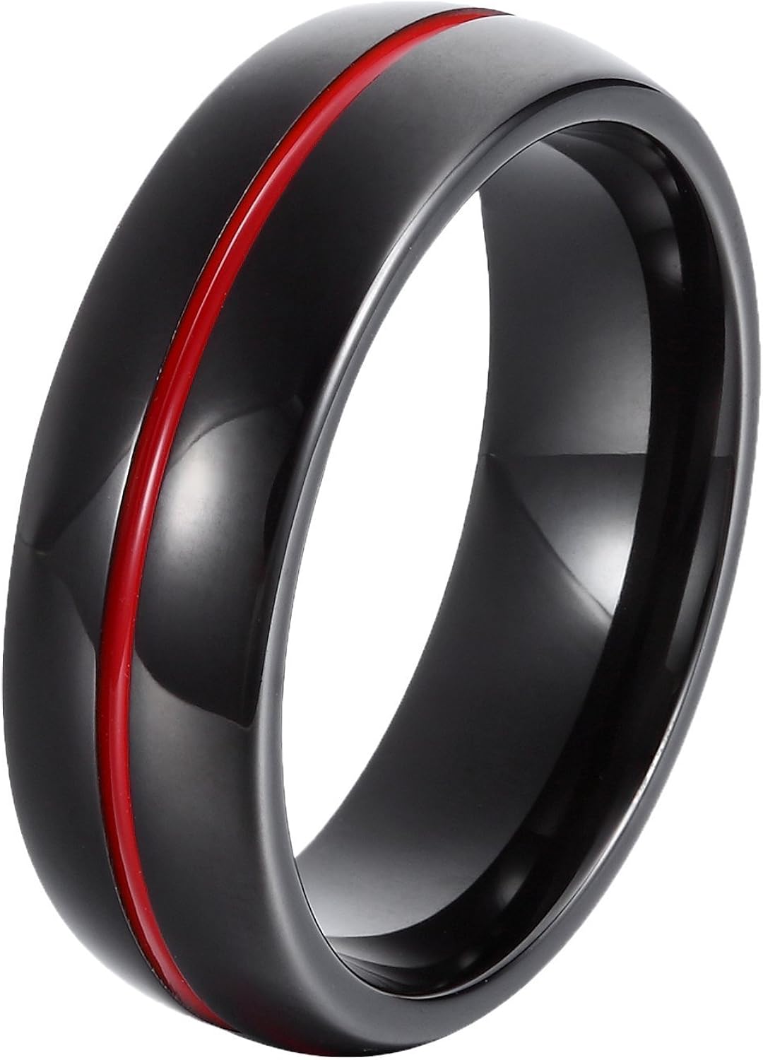 GER Men Women Black&Red Line 7mm Wedding Tungsten Ring Promise Ring