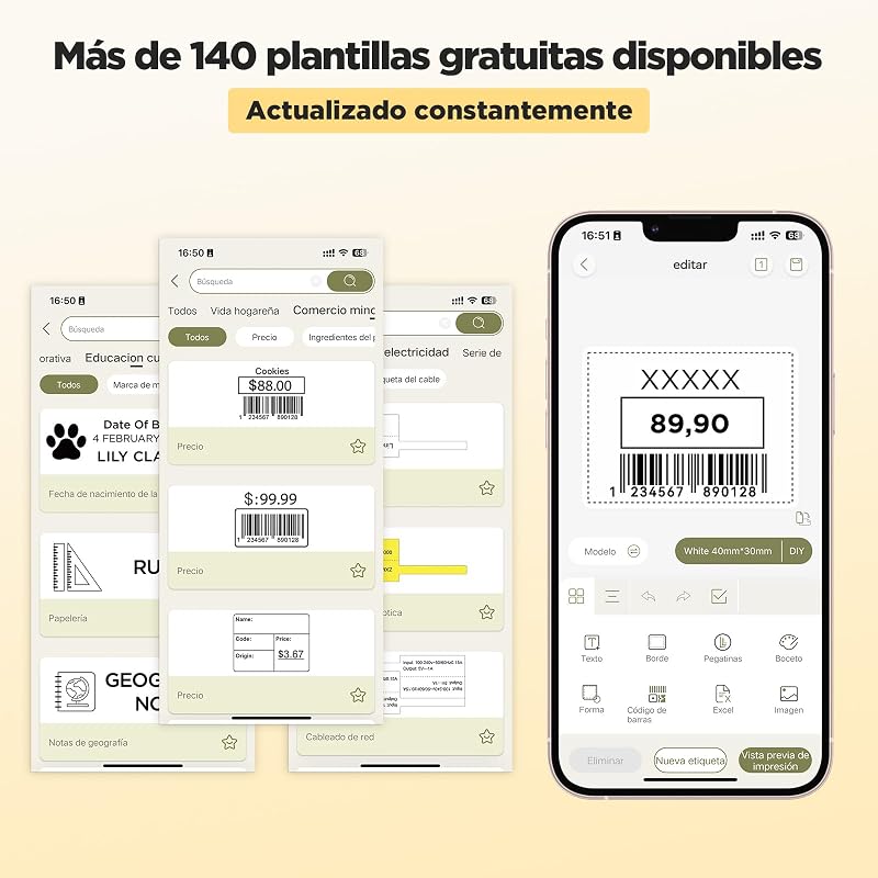T50M Pro Etiquetadora Bluetooth Compatible con 80+ Etiquetas Grandes