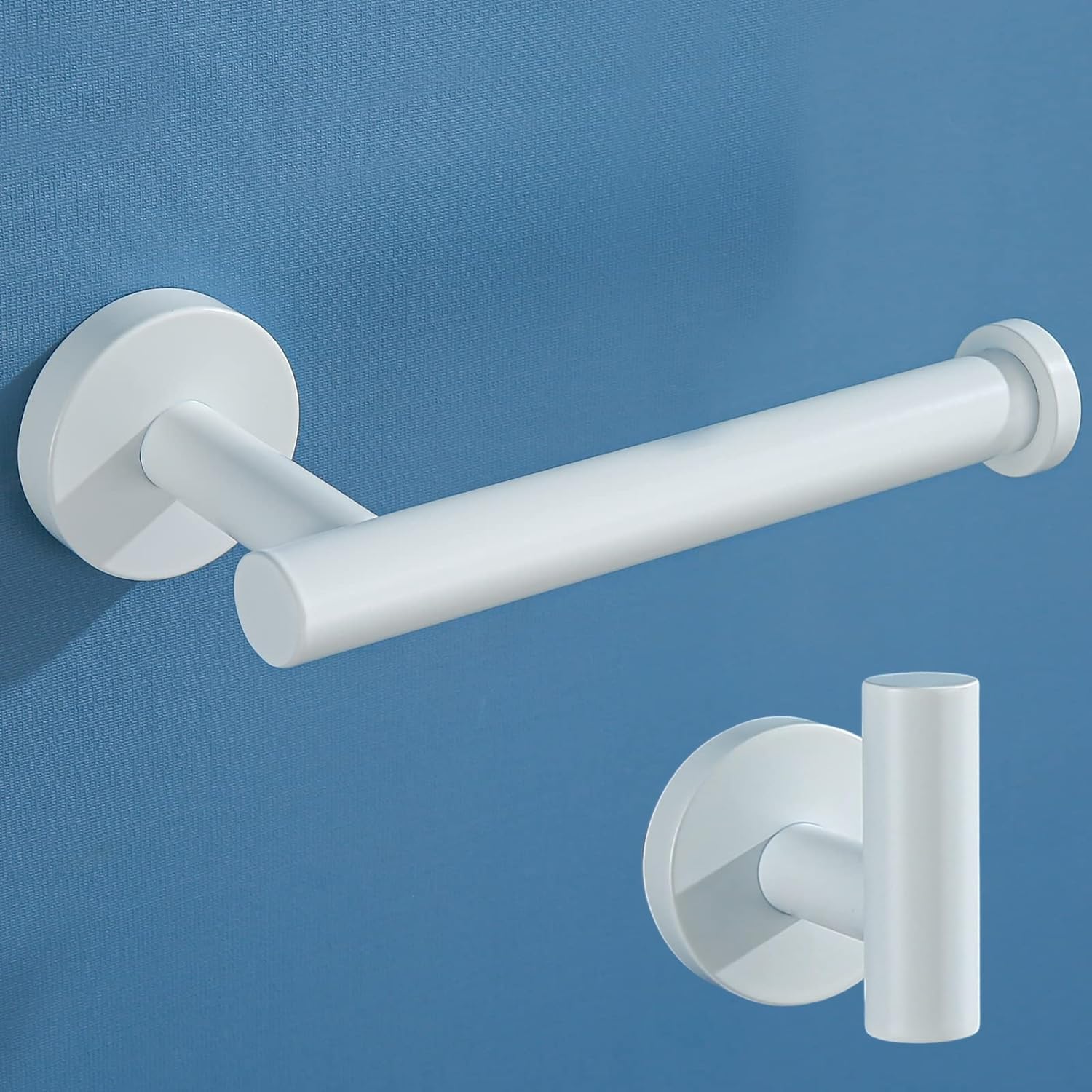 YUET Towel and Toilet Roll Holder Set Bathroom Accessory 2 Pieces Home Paper Tissue & Coat Hook Holders Bar Accessories SUS 304 Stainless Steel Hardware Wall Mounted (White)