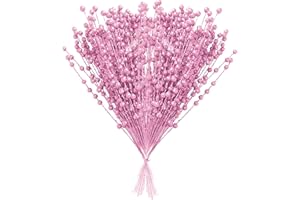 ASSR 100Pack Christmas Glitter Berries Stems,15.7in Fake Christmas Picks Glitter Sticks,Artificial Fruit Berry Picks for Xmas Tree Ornament -Pink