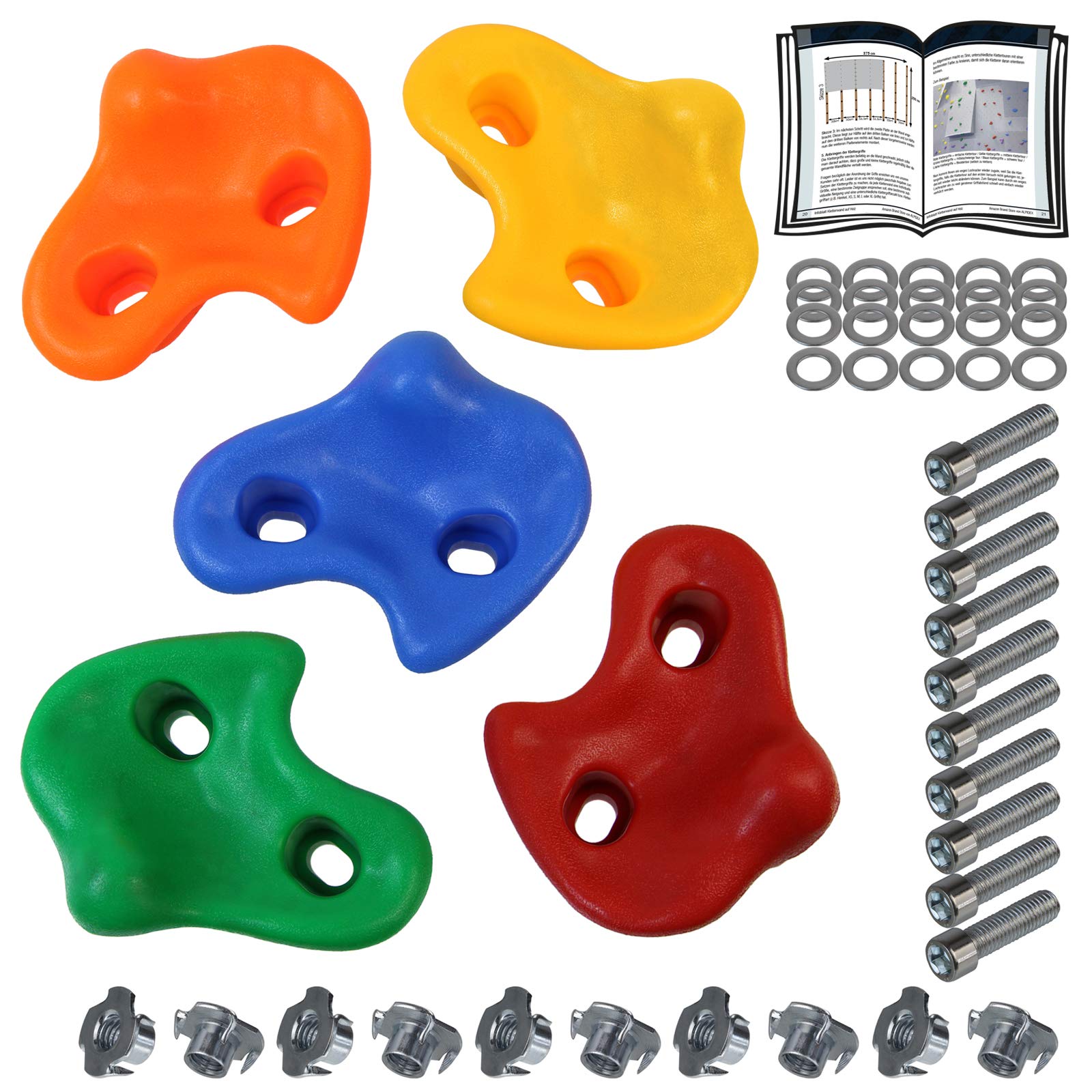 ALPIDEX Children's climbing holds, load capacity up to 200 kg, Mounting material included, different quantities multicolored - 5 pieces