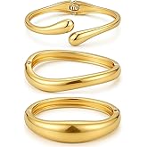 Chunky Gold Bangle Bracelets for Women, Dainty 14k Gold Plated Big Stackable Bangles Set, Trendy Statement Cuff Bracelet Stack Fashion Jewelry Christmas Gifts