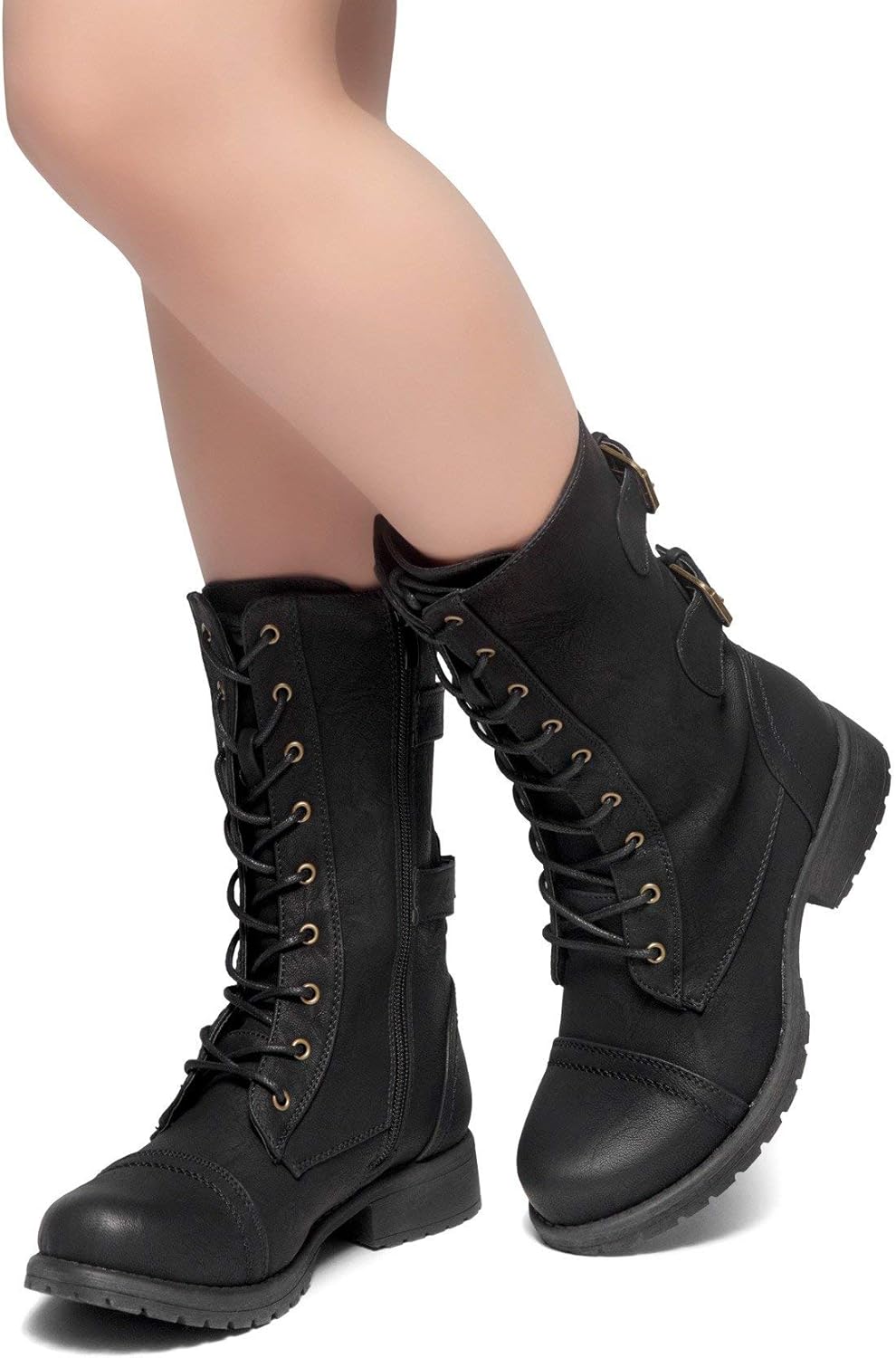 Herstyle Florence2 Women's Ankle Lace Up Military Combat Booties Mid Calf Boots: Shoes