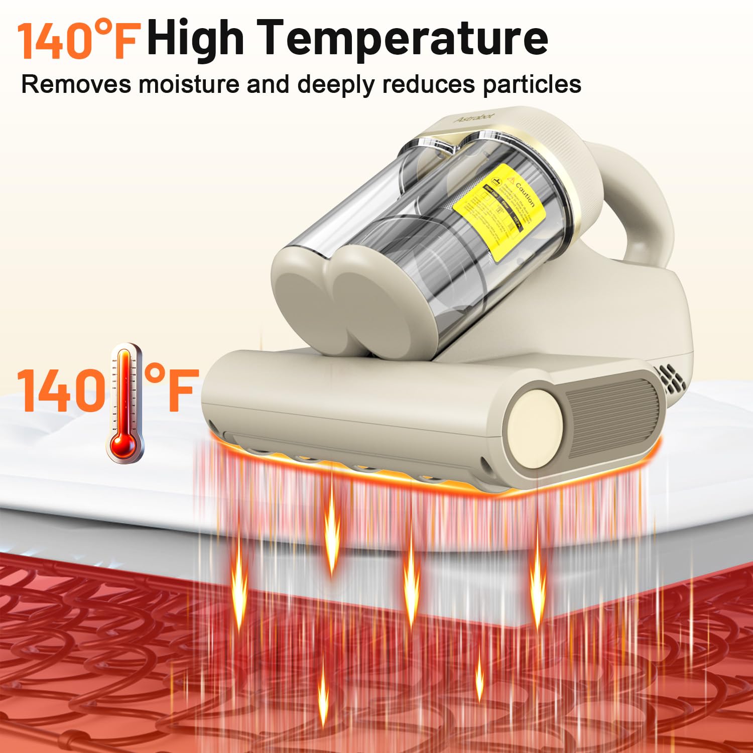 Mattress Vacuum Cleaner,16Kpa Suction with 253.7nm UV-C Light Bed Vacuum, 4400 Beats/Min,140℉ Heat Dry,Double-Cup Handheld Vacuums for BedCouch,Carpet,HEPA Filter System-Corded(White)