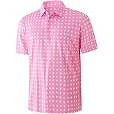 Lenygose Golf Shirts for Men Short Sleeve Dry Fit Geometric Print Moisture Wicking UPF 50+ Casual Collared Polo Shirt