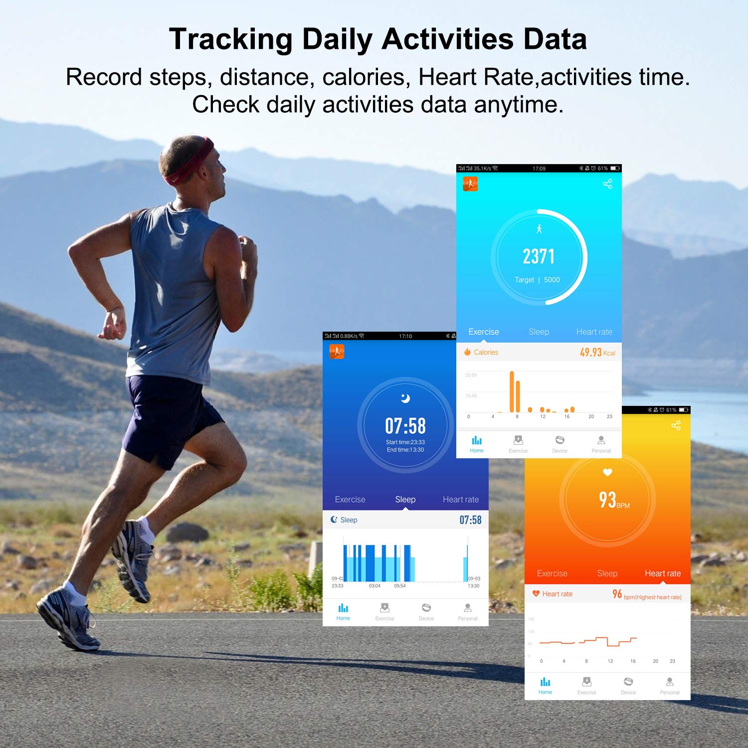 Fitness Tracker Watch, GULAKI Smart Wristbands Waterproof Smart Activity Tracker with Heart Rate Monitor Sleep Monitor Bluetooth GPS Route Tracking Pedometer Step Counter for Workout Exercise for Android and IOS Smart Phones - Black Upgrade