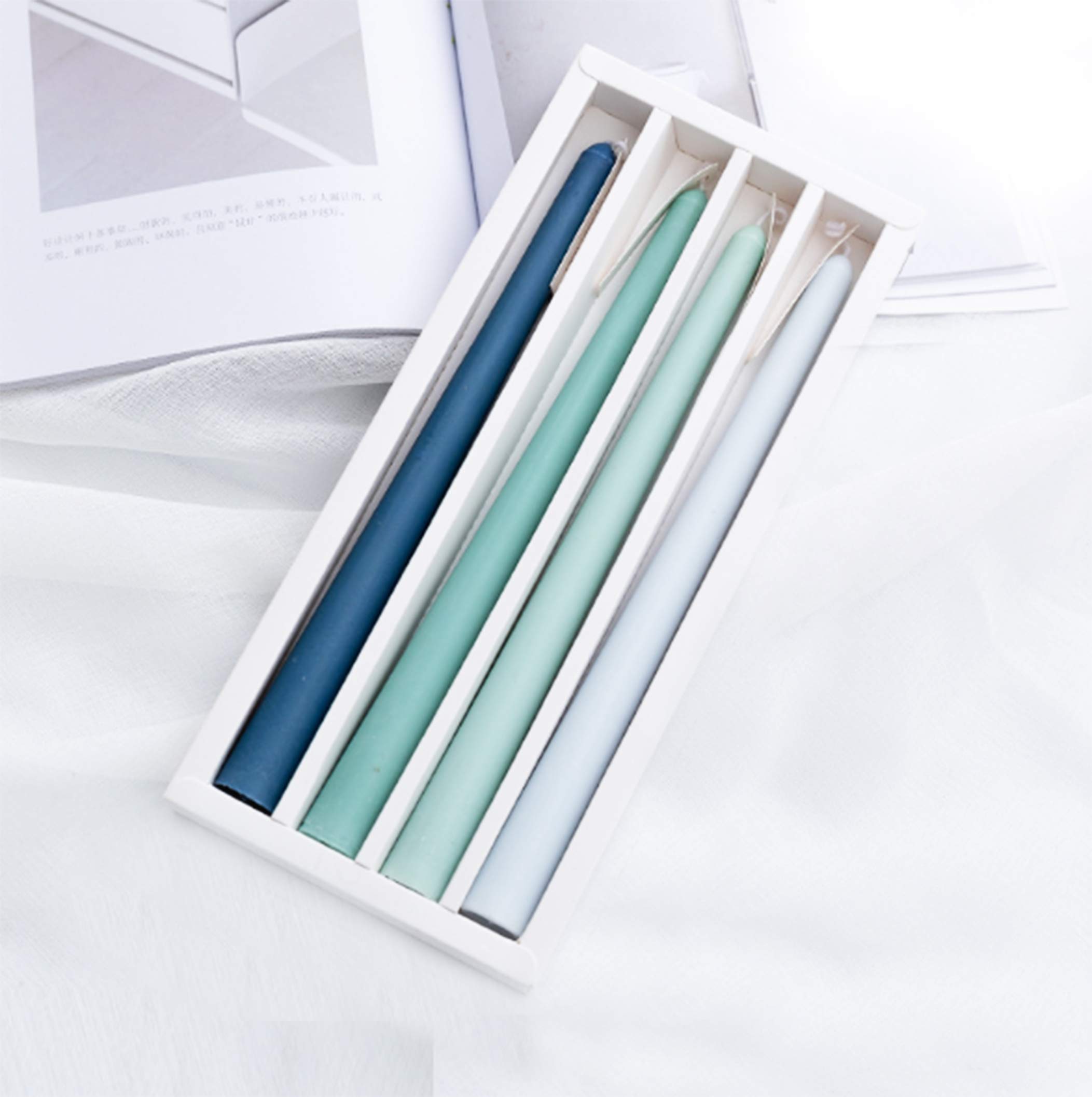 Tapered Dinner Candles Coloured Scented Candles Gift Set Over 7 Hours Burning Time Pack of 4 (Green – Ocean and Forest) …