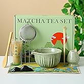 Matcha Whisk Set, 8 Pcs Matcha Kit Includes Matcha Bowl with Spout, Bamboo Whisk, Ceramic Holder, Bamboo Scoop x2, Scoop Rest, Stainless Sifter and Tea Towel, Gift for Matcha Lover