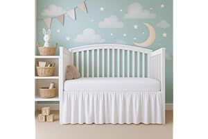 Cottington Lane White Infrant Crib Bed Skirt Dust Ruffle with Split Corner, 100% Natural Cotton Nursery Crib Toddler Bedding Skirt for Baby Girls or Boy, Fits Standard Cribs 28" x 52" with 14" Drop