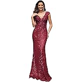 Womens Sequined Long Evening Gown Glamous Sleeveless V-Neck Mermaid Prom Dress for Wedding Party Club Occasions