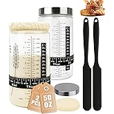 Keafont 50oz Sourdough Starter Jar Kit, Large Capacity Sourdough Jar, Wide Mouth Sourdough Bread Starter Kit for Perfect Sour Dough Bread, Sourdough Starter Kit (Black, 2 Pack)