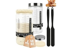 Keafont 50oz Sourdough Starter Jar Kit, Large Capacity Sourdough Jar, Wide Mouth Sourdough Bread Starter Kit for Perfect Sour Dough Bread, Sourdough Starter Kit (Black, 2 Pack)