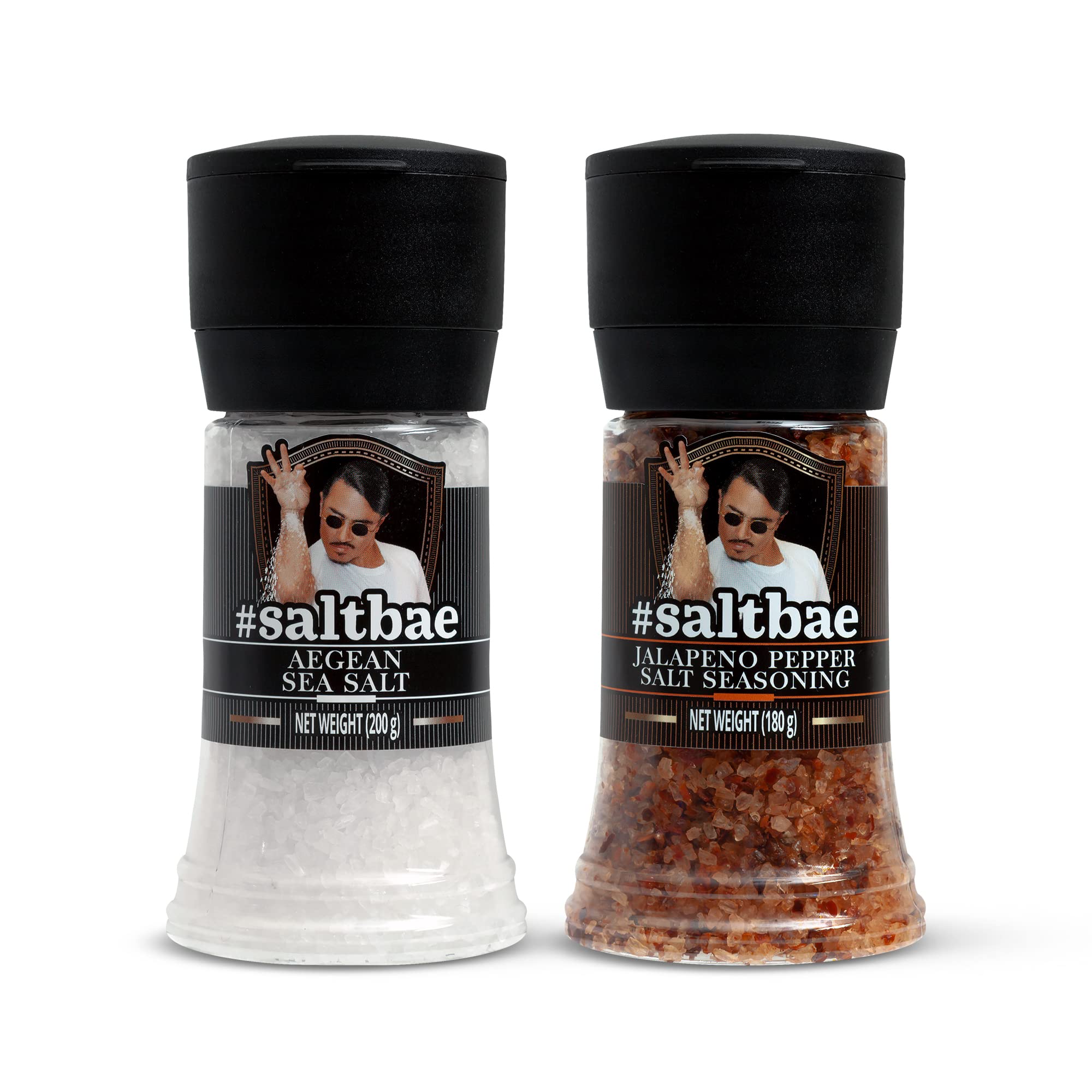 SaltBae Duo Pack Salt Seasonings - 2 pcs high quality salt seasonings for any home cook or grillmaster - ideal as giftset for BBQ parties - Aegean Sea Salt & Jalapeño Pepper Salt