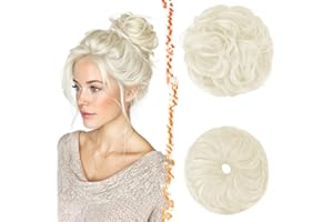 BARSDAR 2 PCS Messy Bun Hair Pieces - Elastic Platinum Blonde Messy Hair Bun Scrunchies Extensions for Women - Synthetic Thic