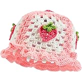 Fiewmay Crochet Bucket Hat for Women Handmade Floral Hat Portable Knitted Elastic Cute Beach Hat for Vacation Traveling