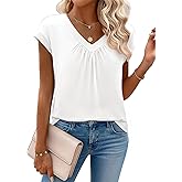 Zeagoo Womens Tops Short Sleeve V Neck Shirts Summer Dressy Casual Business Clothes Work Blouses Fashion Clothing Outfits