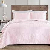 Boryard 3-Piece Queen Quilt Set, Lightweight Soft Warm Full Size Leaf Embroidered Bedspread Coverlet (90x90 inches) with 2 Pillow Shams (20x26 inches) for All Season, Pink
