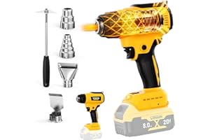 SYNXITER Cordless Heat Gun for Dewalt 20V Battery, 350W,LED Light,Fast Heating Soldering Hot Air Gun 122℉-1022℉ Variable Temperature Control with 4pcs Nozzles&Scraper for Crafts, Shrink Wrap(NO Battery)