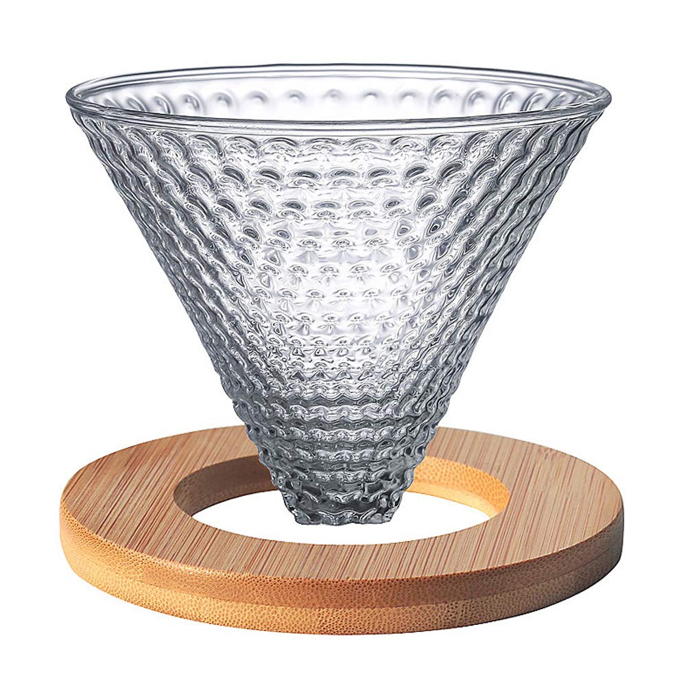TAMUME 12cm Glass Coffee Dripper with Wooden Support Coffee Filter