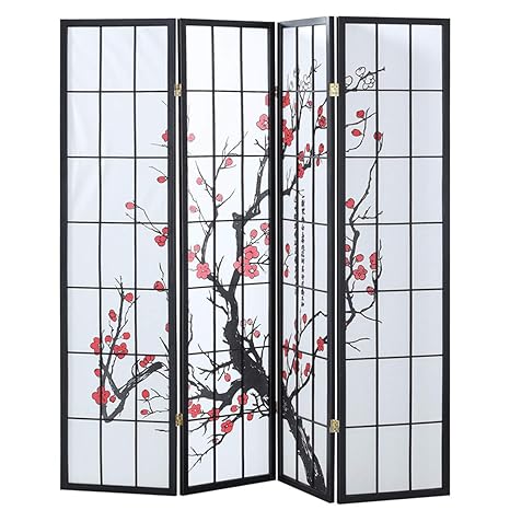 Giantex 4 Panel Folding Privacy Screen Plum Blossom Room Divider Shoji Screen Living Room Bedroom Furniture