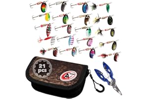 Fisherman Gift Fishing Lures for Bass, 21 pcs Spinning Lures for Trout - with Carry Bag and Pliers, Line Cutter, Hook Remover