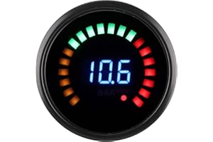 Aramox Universal Turbo Boost Gauge Voltmeter Pressure Vacuum Turbo Meter 52mm LED Digital Display 12V 2 in 1 Meter Black Dial