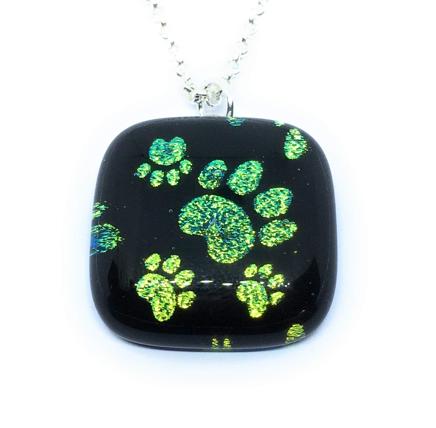 Paw Print Pendant, Dog Paw Print Pendant, Cat Paw Print Pendant, Dog Paw Print Necklace, Cat Paw Print Necklace, Glass Pendant, Dichroic Glass Pendant, Handmade Glass Pendant, Heart Pendant