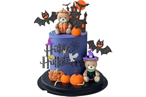 ZAFENA 9 PCS Halloween Cake Topper Witch Bear Cake Topper Pumpkin Bat Cake Decorations with Happy Halloween Cake Decorations for Scary Party Supplies
